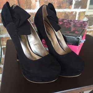 Black Suede Platforms with Bow Detail